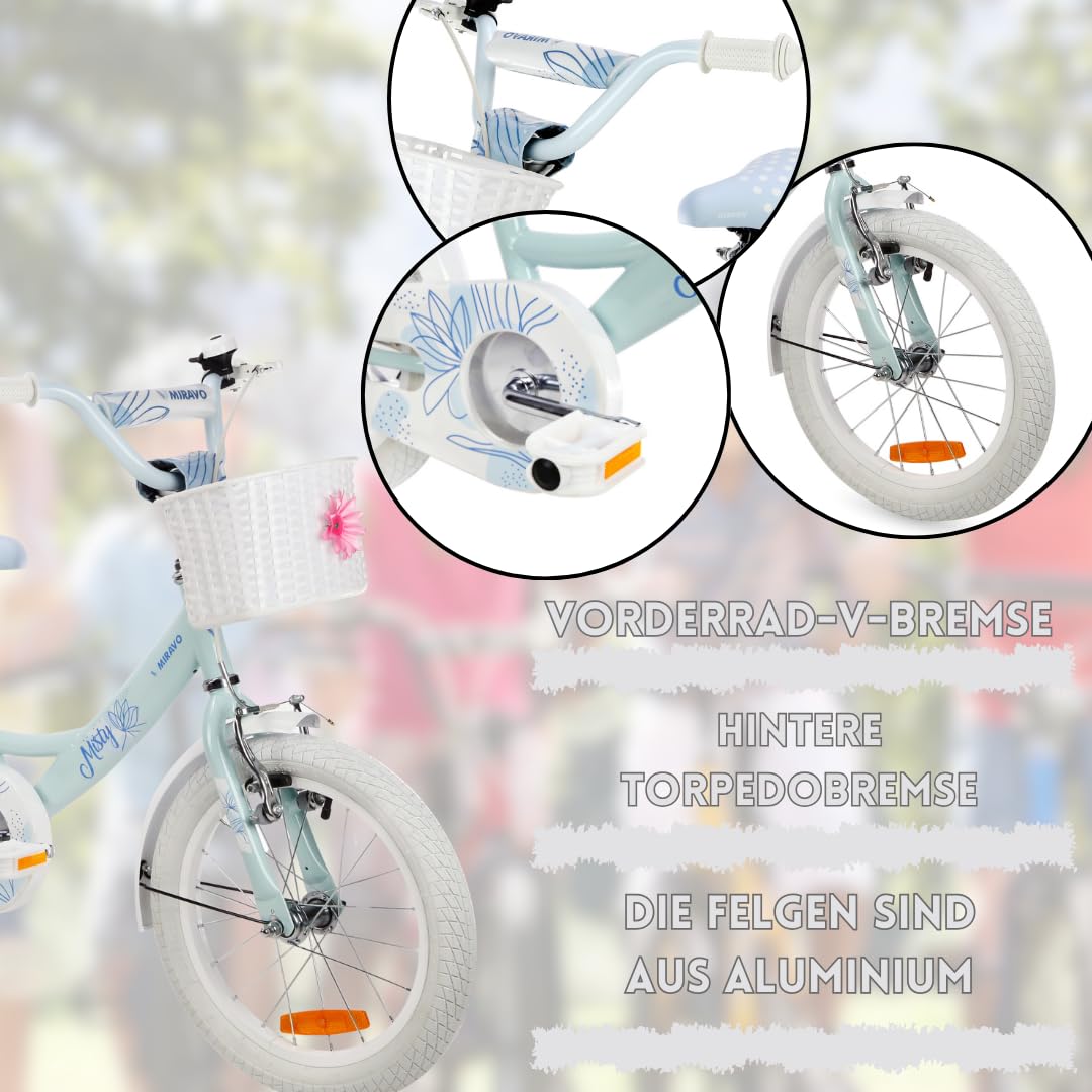 MIRAVO Kinderfahrrad Fahrrad Kinder Ab 2 Bis 8 Jahre Mit Stützrädern Schubstange V-Brake Bremsen Rückstrahl Aufkleber 12 16 20 Zoll Radgröße Korb Für Mädchen Misty - Meloni2