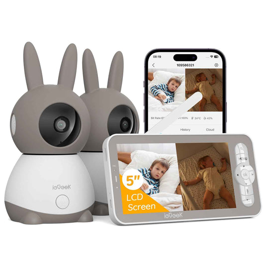 ieGeek Babyphone 2K 5" WLAN PTZ 360° Nachtsicht, App, Bewegungserkennung | automatischer Verfolgung, Weinerkennung, App-Steuerung, Temperaturanzeige