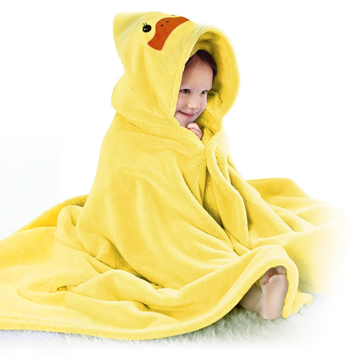 decalsweet Badetücher Badehandtuch Kinder, Groß Geschmeidigkeit Besonders Saugfähig Kapuzen-Babybadetuch, Korallfleece-Kinderhandtuch für Bademantel Jungen Mädchen, 70 x 140 cm (Blau Elefant)