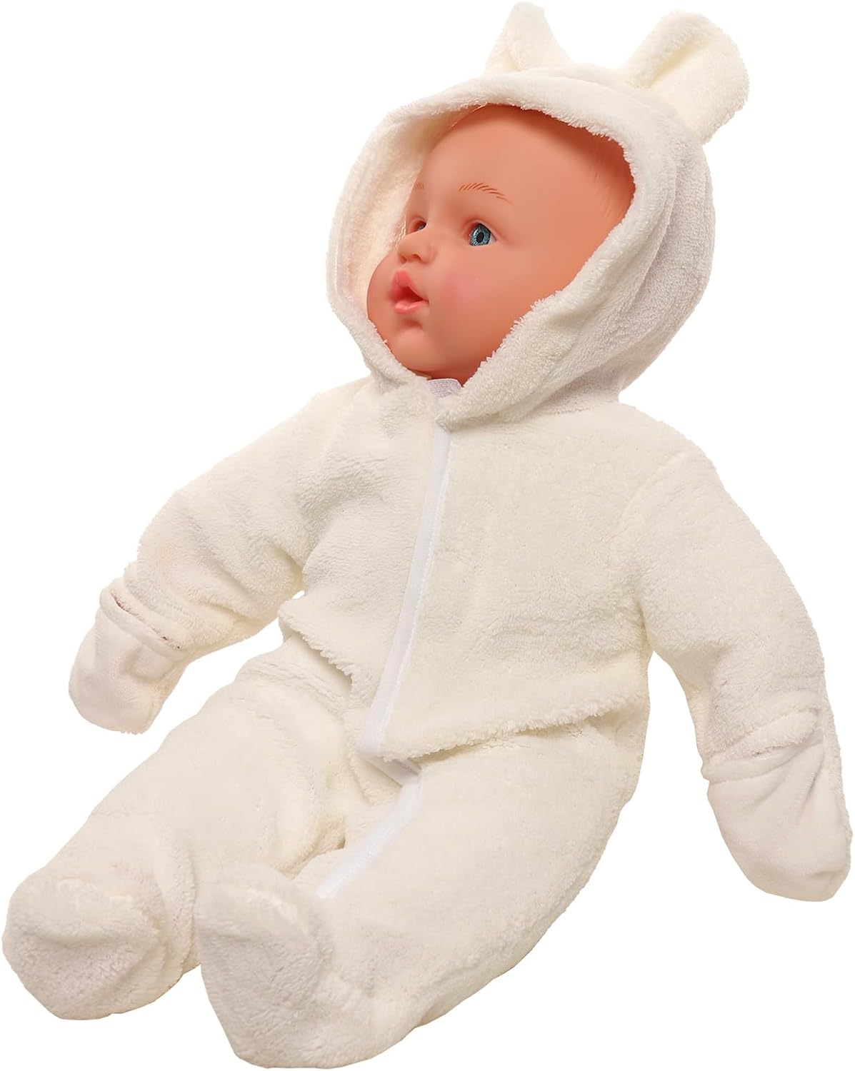 Miunana Babypuppe 43 cm Weichkörperpuppe in süßer Puppenkleidung, sehr handlich, niedliches Outfit, ohne Haare Weichkörper Puppen für Kinder ab 3 Jahren