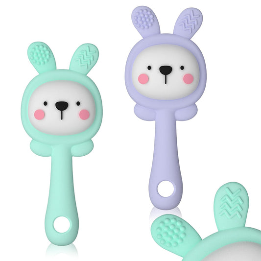 ABirdon Beißring Baby, 2 Stück Silikon Beißring mit Rassel, BPA-frei, Sensorisches Spielzeug für Babys 0-3 Jahre, Molar Beißring für Zahnfleisch