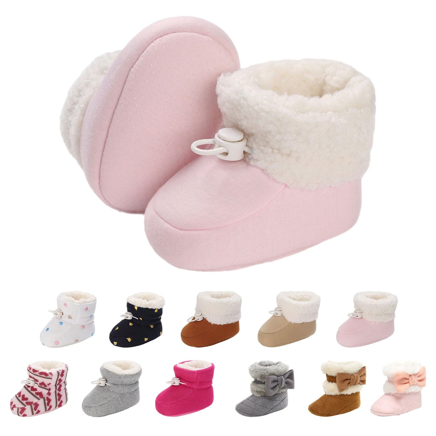 Tolaler Baby Newborn Fleece Booties Unisex, Thickened Lining, Warm Baby Winter Shoes, Adjustable Non-Slip with Soft Sole, Baby Booties/Everyday Wear (0–18 Months)