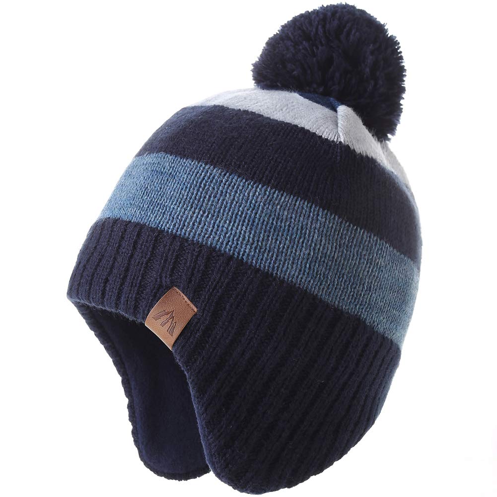 AHAHA Girls' Winter Hat, Earflap Beanie, Pompom Knitted Hats