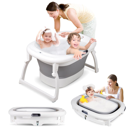 Schwänlein® Faltbare Baby Badewanne,81 * 48 * 24cm Baby Bathtub Babywanne Wanne Faltbar mit Badewannen Stützkissen Sitzmatte, Badebecken Duschwanne für Neugeborene Kleinkinder (grau)