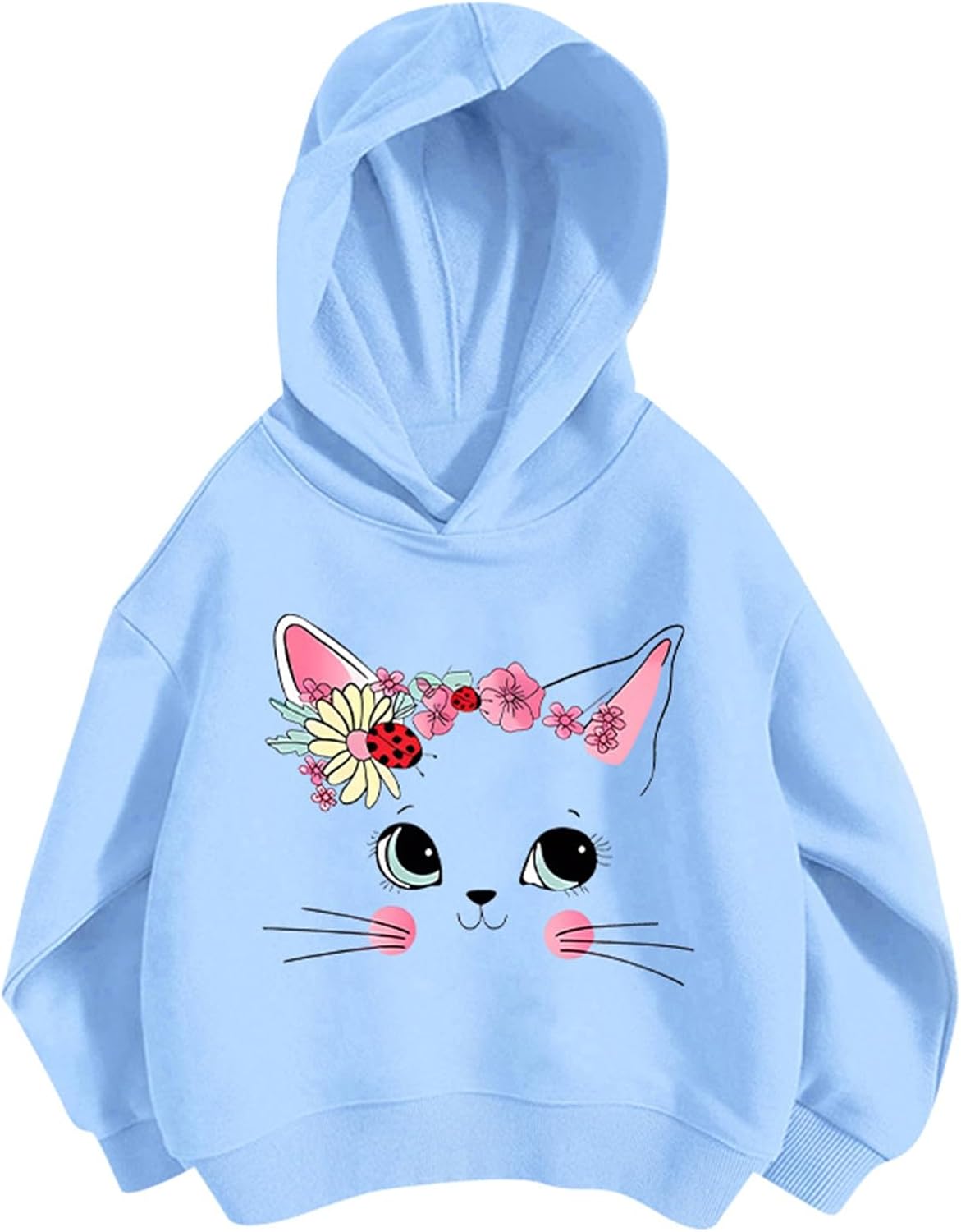 Pullover Mädchen Hoodie Niedlicher Katzen-Druck Lässig Locker Kapuzenpullover Frühling Herbst Langarm Pullover Sweatshirt mit Kapuzen Langarmshirt Oberteile für 3-12 Jahre