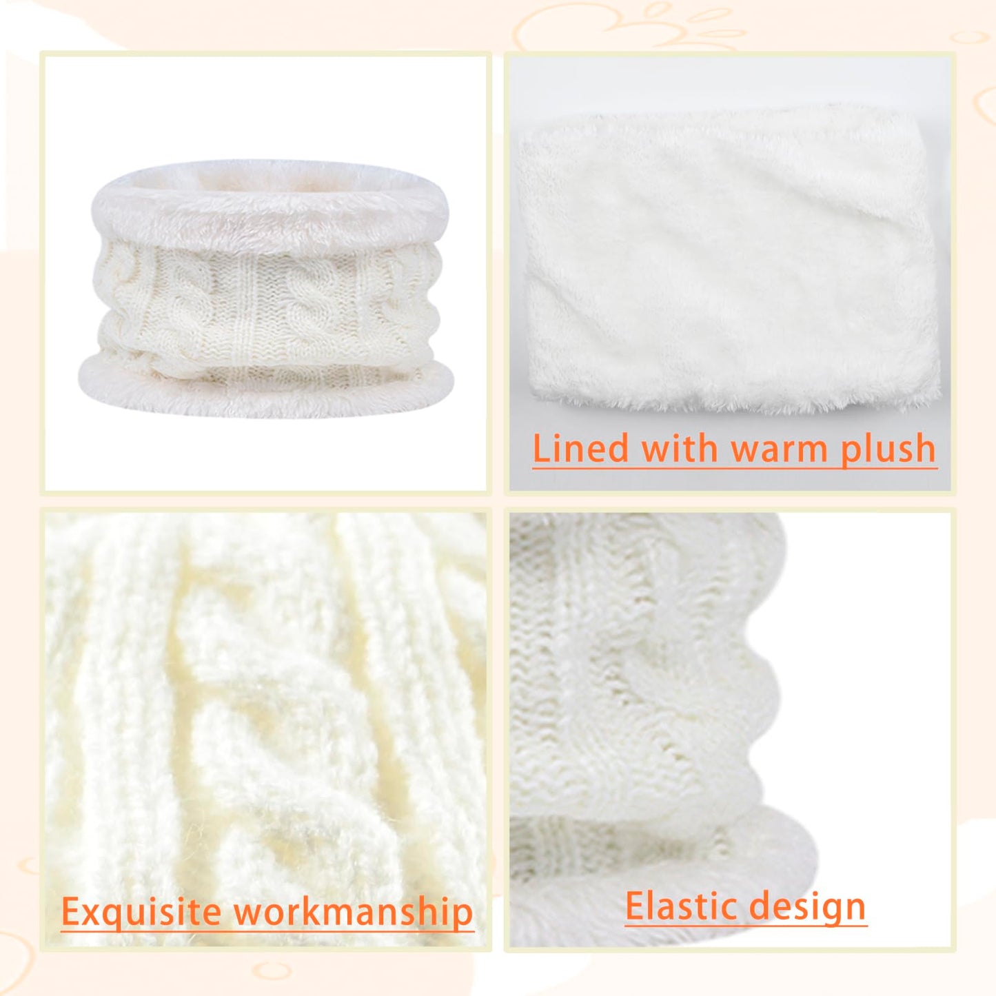 LINSOCLE 3-in-1 Children's Winter Hat Scarf Gloves Set, Knitted Hat Baby Hat Children's Hat Set, Boys Warm Winter Hat Beanie Hat Gloves Round Scarf Set for Children 2-6 Years