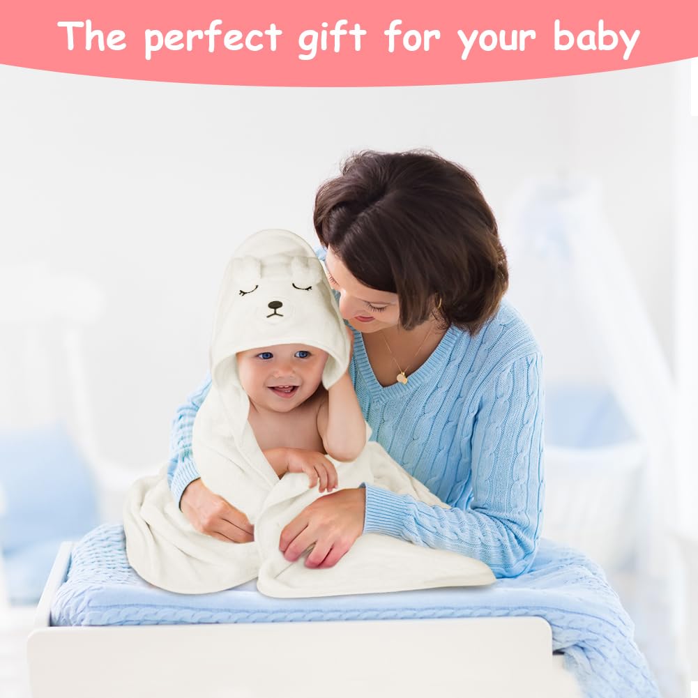 Aolso Hooded Towel Baby, 80 x 80 cm Baby Towel Hood, Baby Wash Cloth, Coral Fleece Baby Towel with Hood for Newborns, Soft and Super Absorbent, Unisex (Grey Elephant)