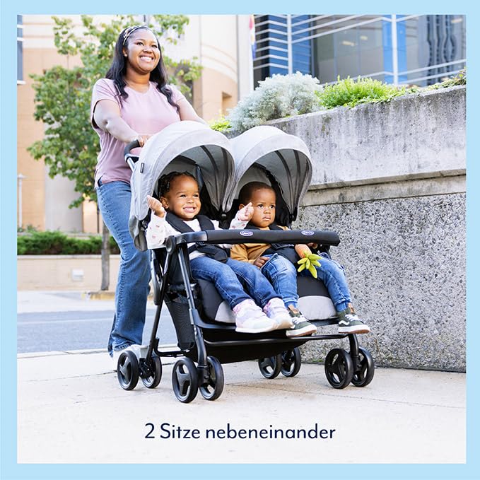 Graco DuoRider™ Double Pushchair - Baby Stroller - From Birth to 3 Years (15kg) Lightweight Quick Fold Free Standing Large Storage Basket - Includes Rain Cover - Grey - Steeple Gray
