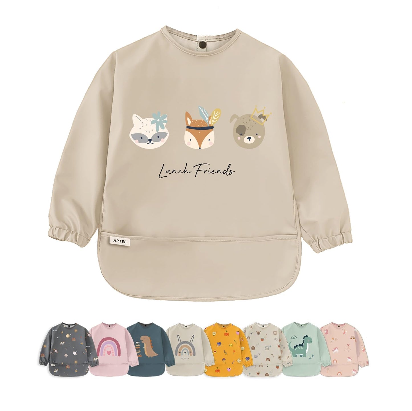 ARTEE Ärmellätzchen beschichtet wasserfest abwischbar Lätzchen mit Ärmeln, Baby, Wasserdichtes Lätzchen, ideal als Geschenk