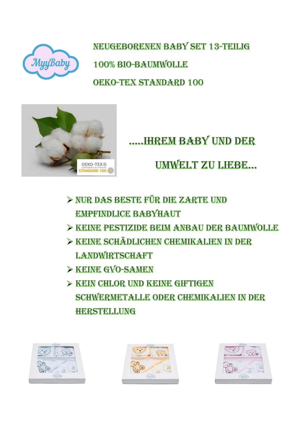 MyyBaby - Newborn Baby Set 100% Organic Cotton Oeko-Tex Standard 100 Baby First Equipment Clothing Newborn Baby Gift Set 13 Pieces 0-4 Months
