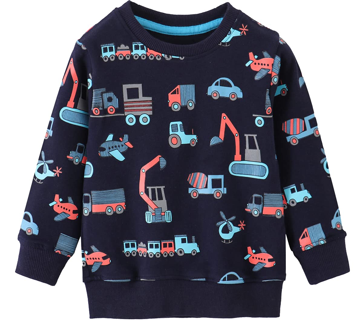 EULLA Children's Boys' Pullover Sweatshirt Long Sleeve Cotton Dinosaur Excavator Tractor Planets Winter Tops 1-7 Years 92 98 104 110 116 122