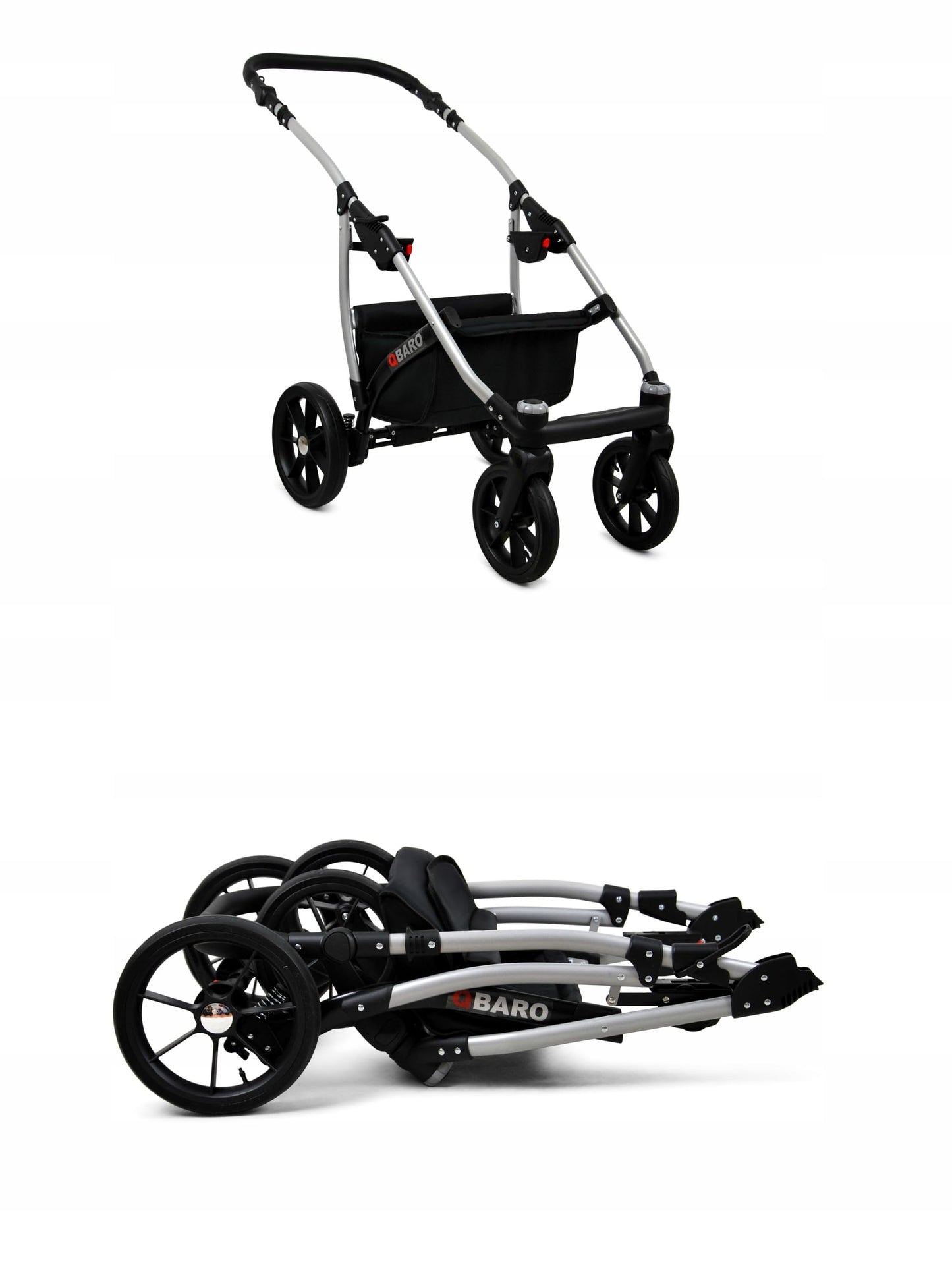 BabyLux® Bambimo Qbaro 3-in-1 Pushchair Set Including Baby Carrycot, Buggy Sports Seat, Car Seat - Car Seat - Pram Set - Combination Pram with Changing Bag, Rain Cover etc.