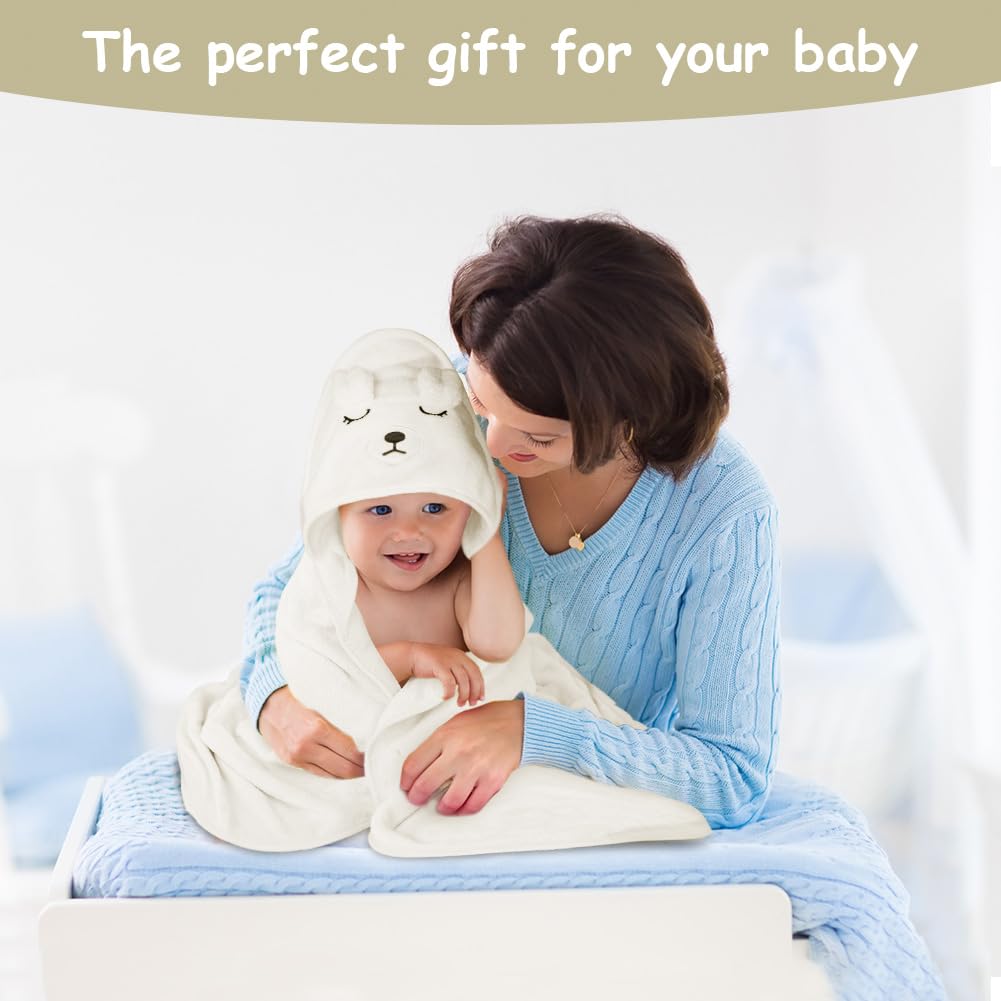 Aolso Hooded Towel Baby, 80 x 80 cm Baby Towel Hood, Baby Wash Cloth, Coral Fleece Baby Towel with Hood for Newborns, Soft and Super Absorbent, Unisex (Grey Elephant)