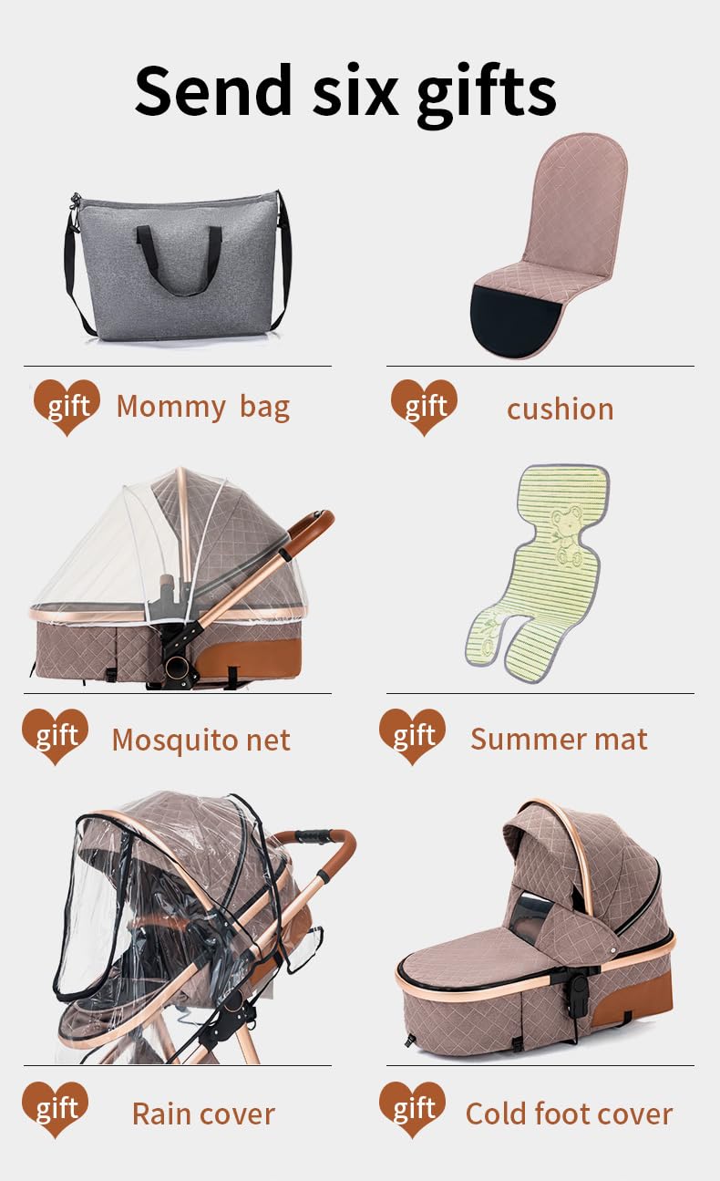 YAZOCO Kinderwagen 3 in 1 Buggy Babybett Komplett Set mit einem Klick Zusammenklappbarer Kinderwagen, KombiKinderwagen Aluminiumrahmen für Neugeborene Sitzzubehör