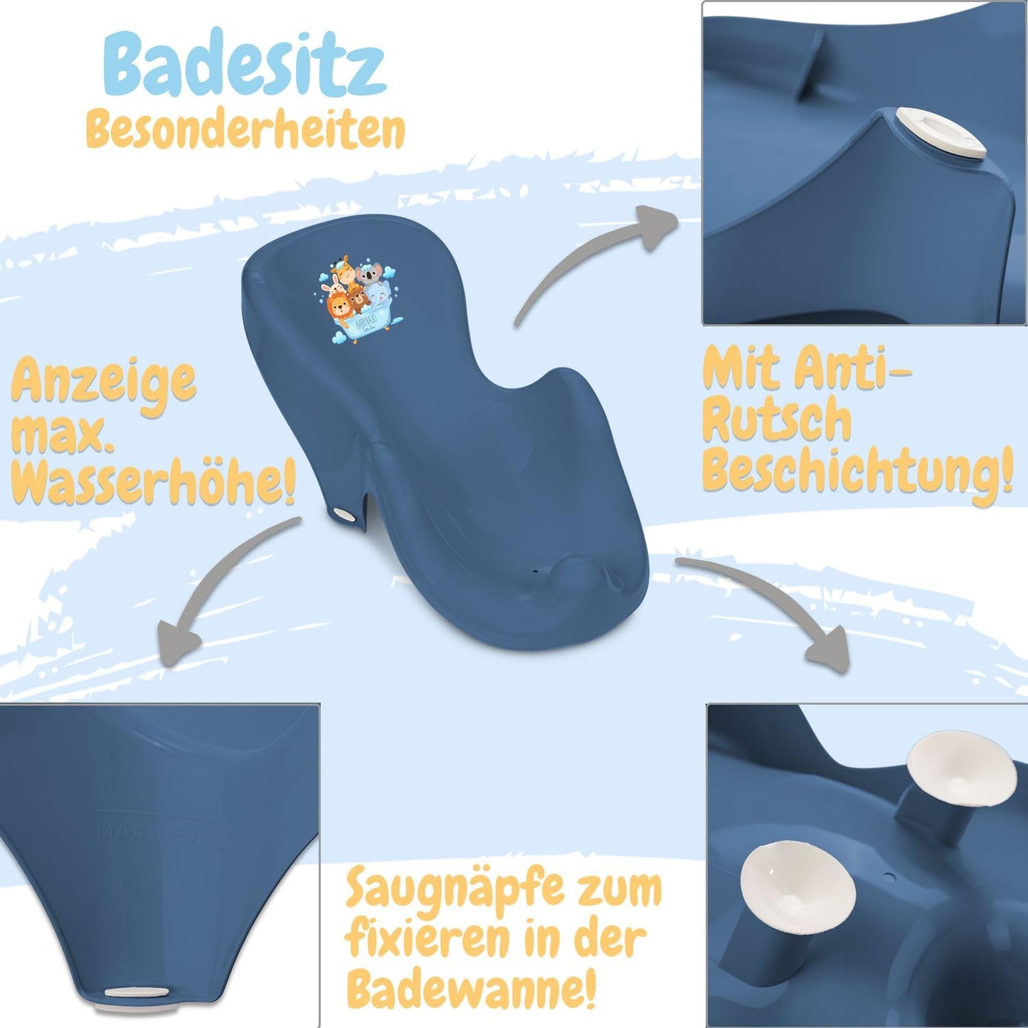 Baby Badewanne mit Gestell 4 Set TÜV Rheinland zertifiziert! Babybadewannen + Baby Badewannensitz +Abfluss + Gestell - Babywanne mit Ständer! Baby Pflegeset für Neugeborene.