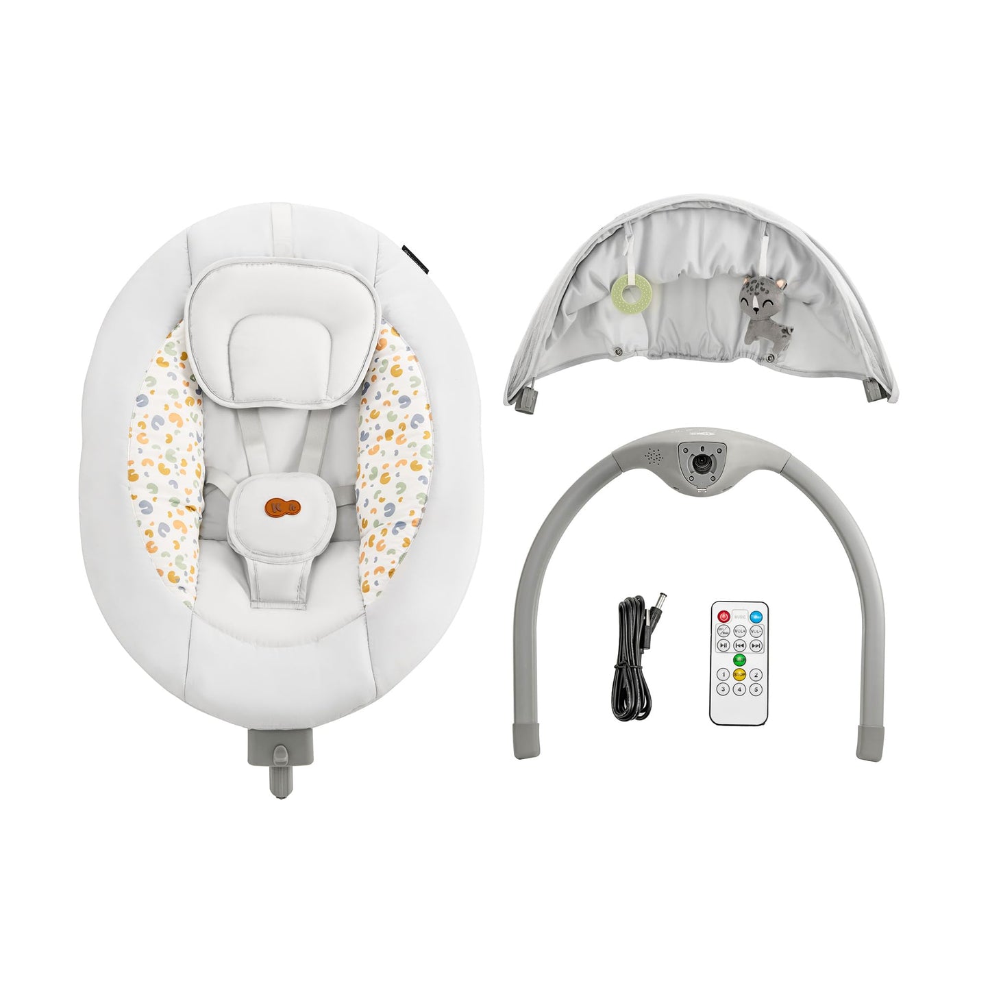 Kinderkraft LUMI 2 Babywippe, Elektrische Babyschaukel, Von der Geburt bis 9 Monate, Höhenverstellbar, 5 Schaukelmodi, 12 Melodien, Bogen mit Spielzeug, Dunkelgrau