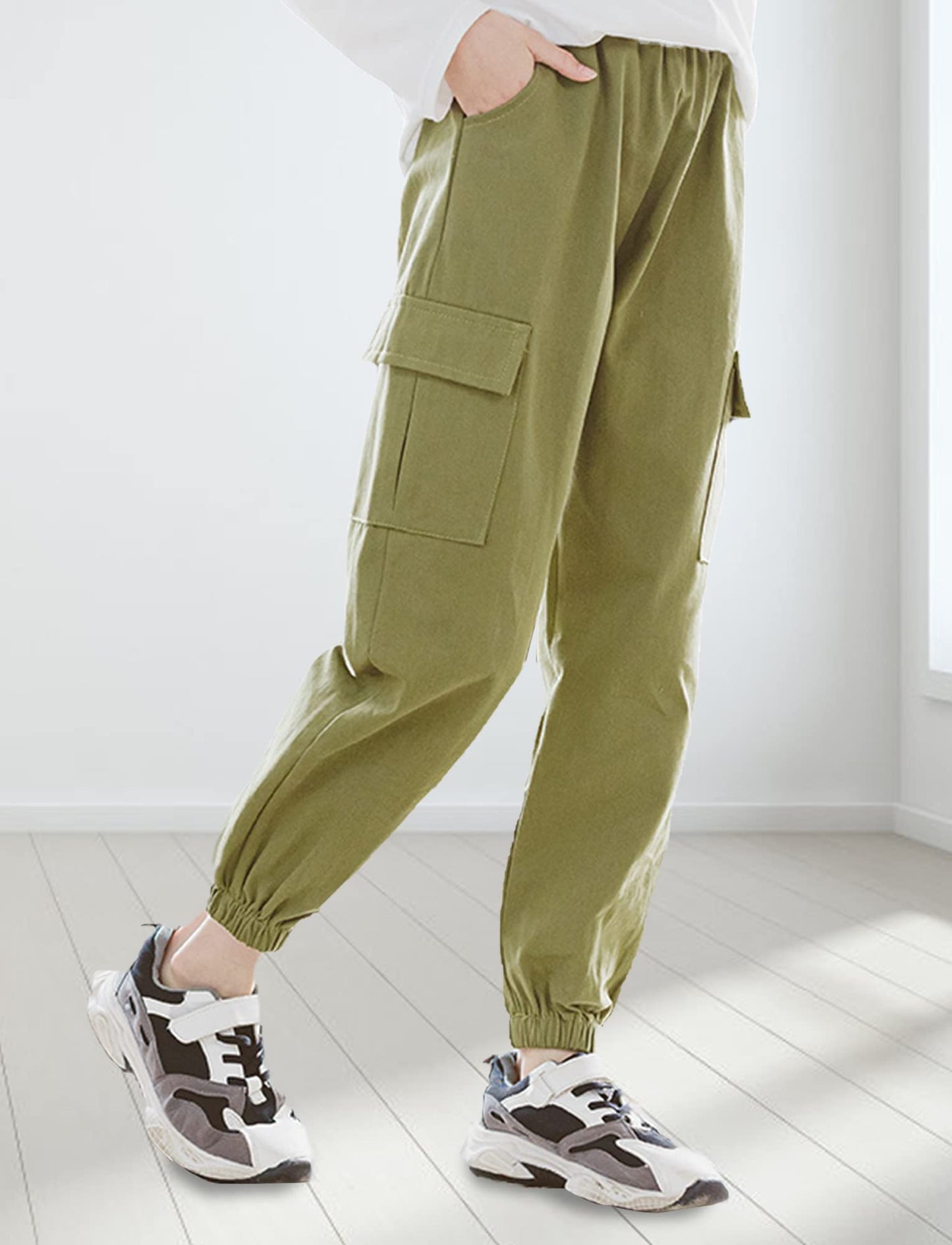 SEAUR Cargo Hose Mädchen Freizeithose Hip Hop Hose mit Gummibung Sporthose Jogginghose mit Taschen Kordelzug Trainingshose Sport Freizeit Streetwear - 100-160cm