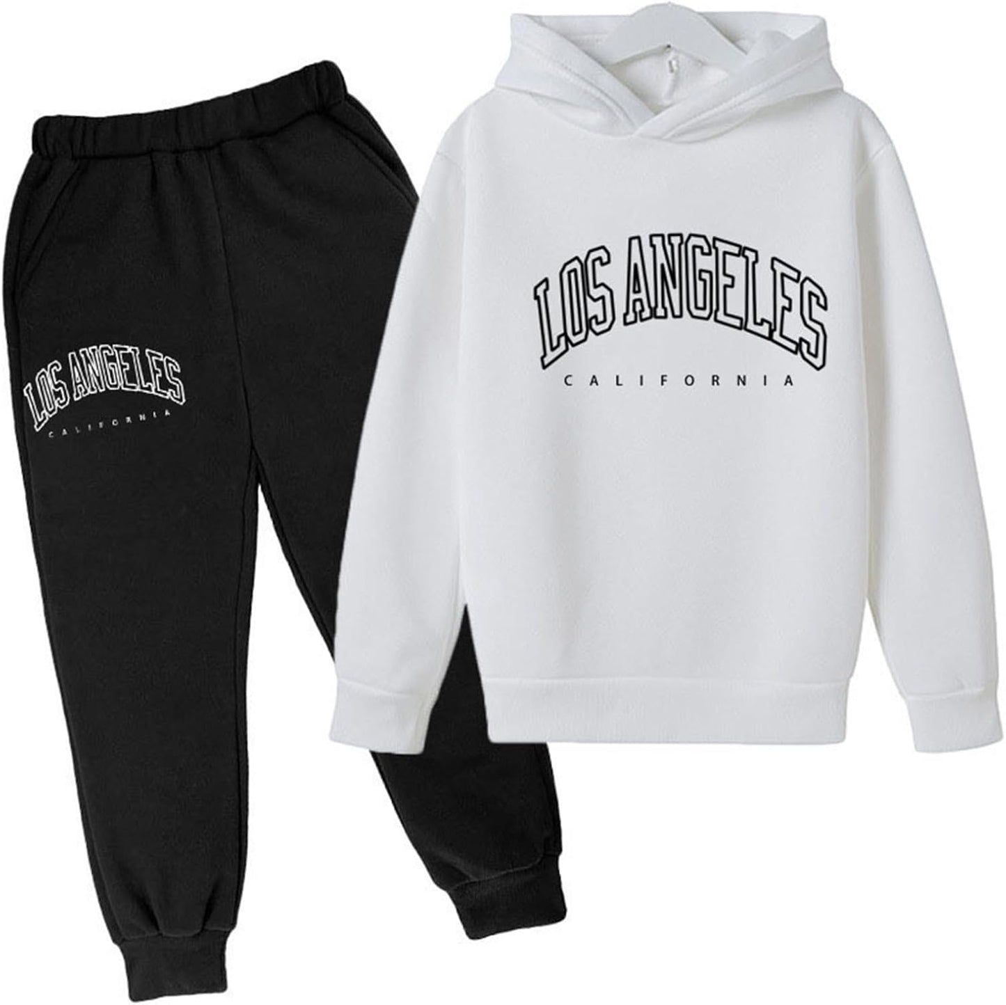 Los Angeles California Herbst-Outfit für Mädchen, 2-teilig, Kapuzenpullover, bequem, Kleinkind, Sweatsuits, Kapuzen-Sweatshirt, Sweathosen-Set, grafische Buchstaben, Sweatsuit-Set, lässige Jogginghose