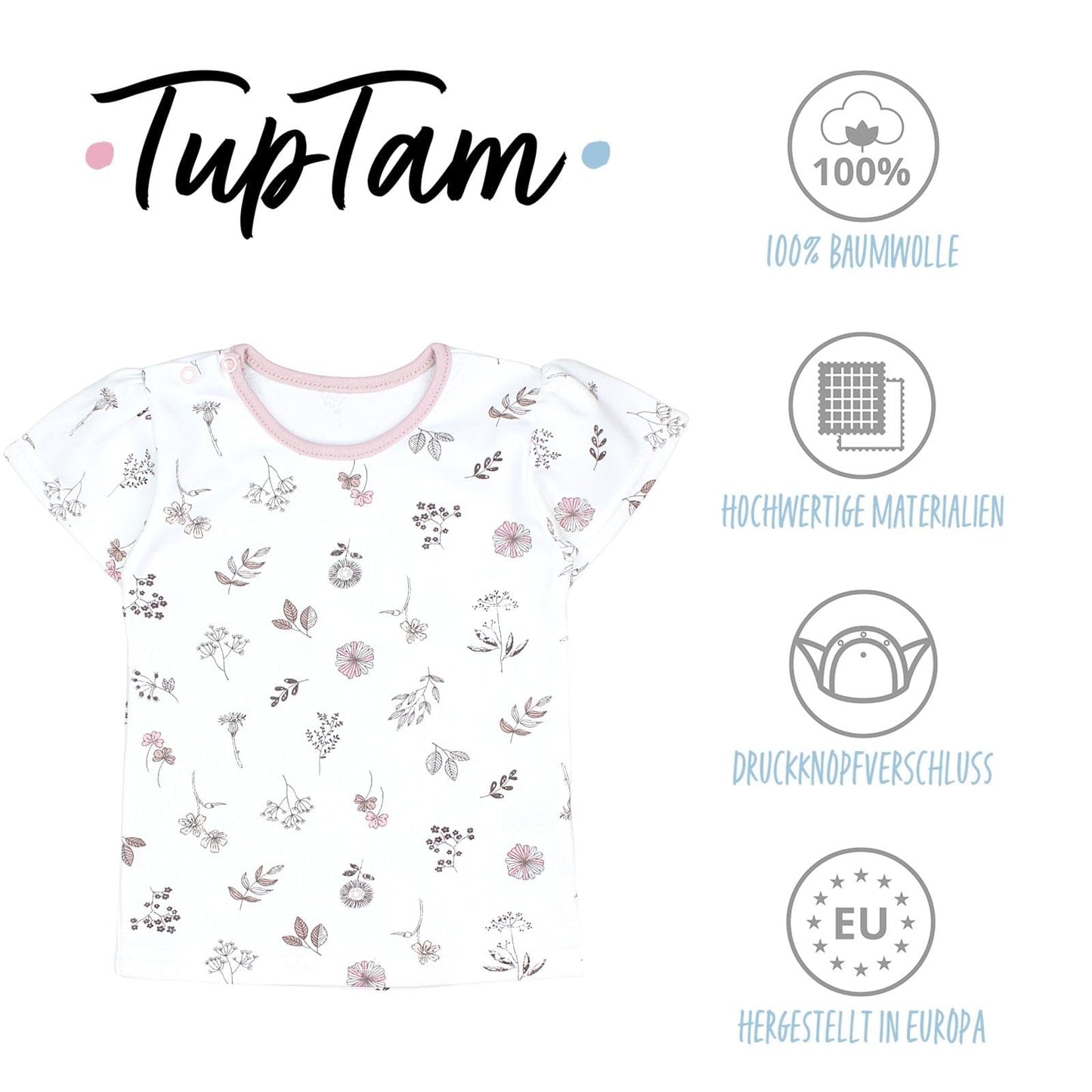 TupTam Baby Mädchen Kurzarm T-Shirt Gemustert Bunt 5er Set