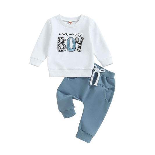 Geagodelia Baby Boys Clothing Outfit Baby Clothing Set Long Sleeve Sweatshirt + Trousers Newborn Soft Baby Set Mama's Boy 2-Piece