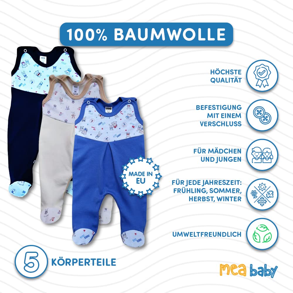MEA BABY Unisex Strampler mit Aufdruck, Baumwolle, 5er Pack. Baby Strampler Mädchen Baby Strampler Junge