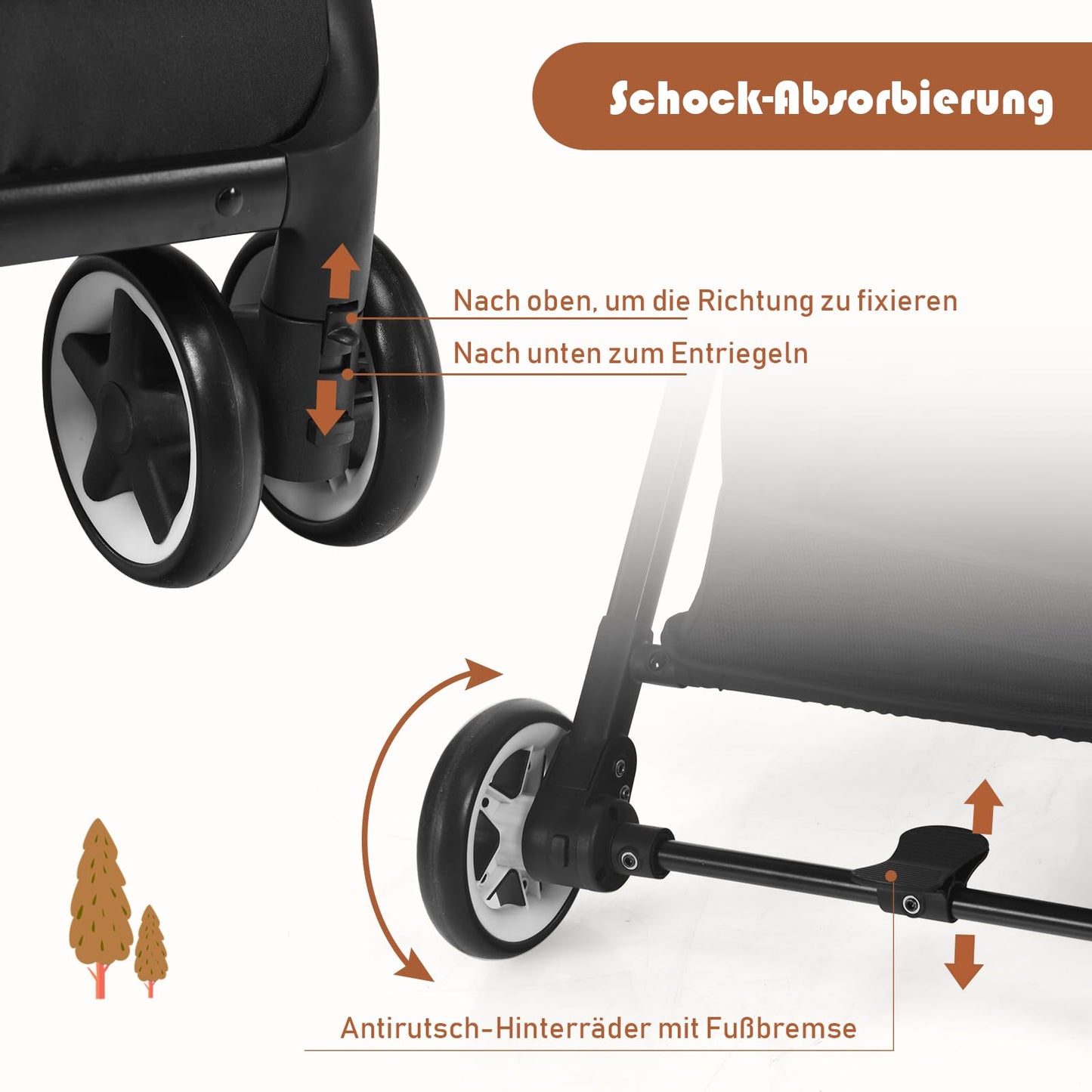DREAMADE Children's Buggy Foldable with Reclining Function, Pram for Baby 0-3 Years, Foldable Buggy with 5-Point Safety Belt & Storage Basket & Brake (Grey)