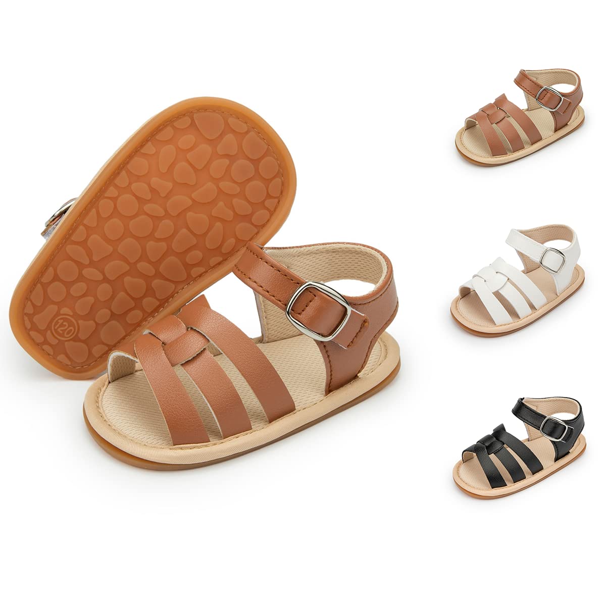 Sonsage Infant Baby Girls Boys Summer Sandals Newborn Bow Crib Sandals Outdoor Beach Toddler PU Leather Soft Rubber Sole Dress Flat First Walking Shoes, a01 Black, 3-18 Months