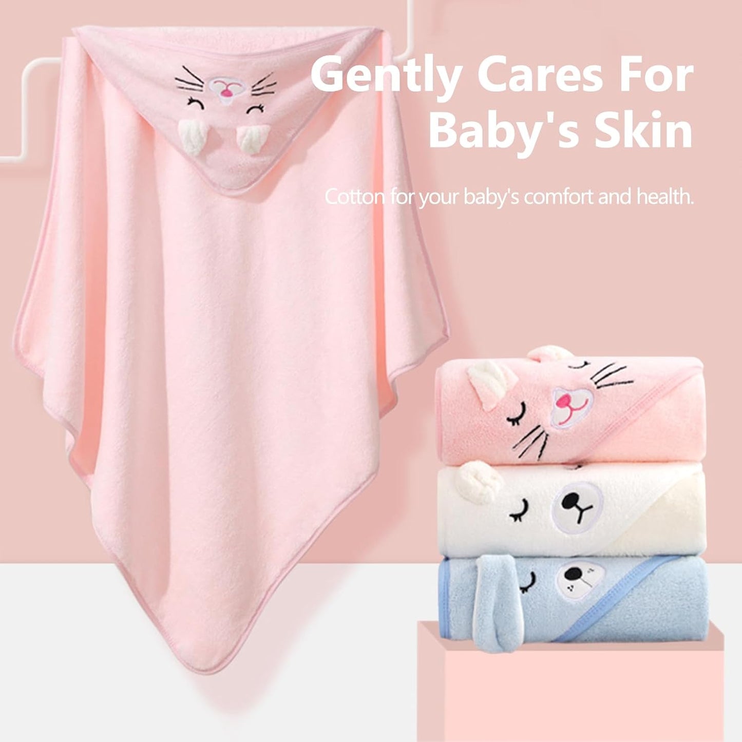 Mailfull 3 Pack Baby Towel with Hood 80 x 80 cm Baby Bath Towel Hooded Towel Baby Cute Hooded Towels with Pattern for Babies Newborns Unisex 0-6 Years