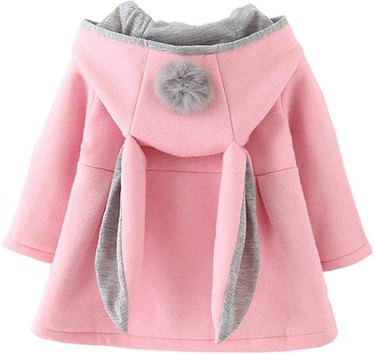 EDOTON Baby Girls' Cotton Coats Spring Autumn Winter Jackets with Hair Balls Rabbit Ear Toddler Warm Clothing