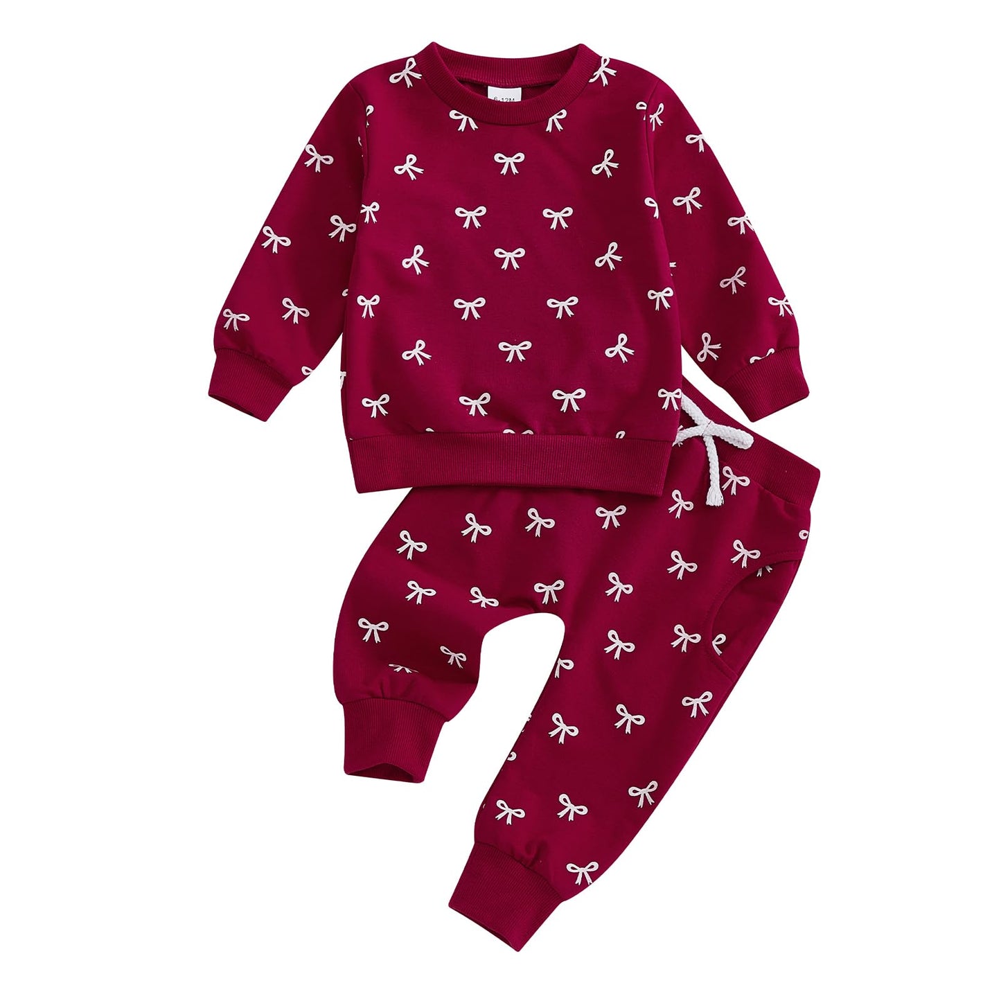 Beauace Baby Girl Clothing Set Bow Print Long Sleeve Sweatshirt + Trousers Newborn Outfit Toddler Two Piece Autumn Winter Baby Clothing