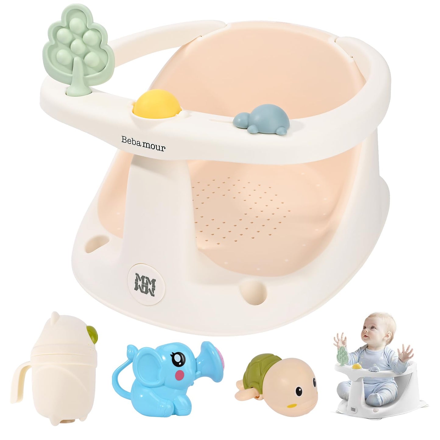 Bebamour Baby Bath Seat 6 Months + Child Bathtub Non-Slip Bath Chair, Water Jug