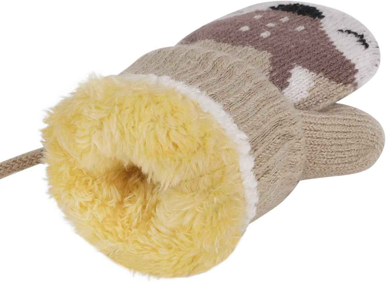 0-3 Jahre Baby Winter Handschuhe Kinder Gestrickte Fäustlinge Warme Fleece Gefütterte Handschuhe Fausthandschuh mit Schnur Outdoor Weich Winterhandschuhe Skihandschuhe Handwärmer für Jungen Mädchen