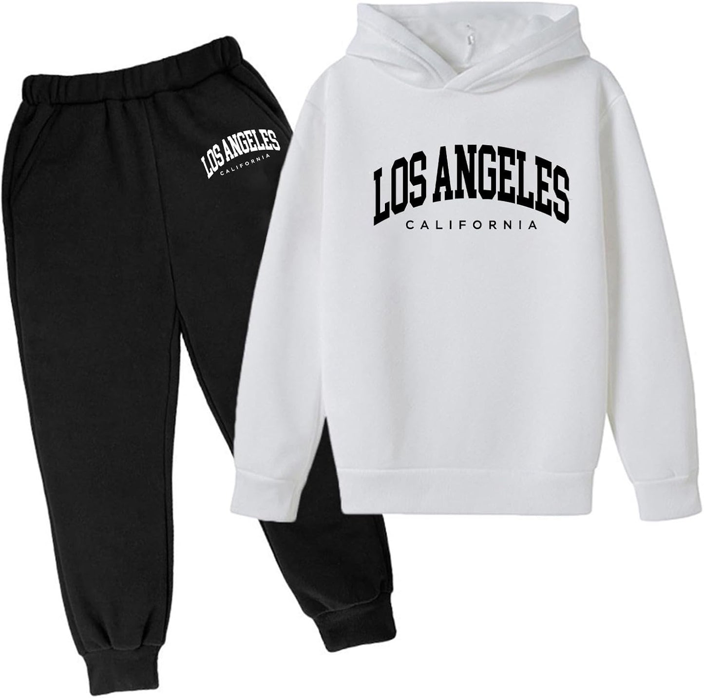 2-teiliges Herbst-Outfit mit Kapuze für Mädchen und Kinder, Los Angeles California, Active-Kinder-Sweatsuit-Sets, Sweatanzüge, Winter, Herbst, Fleece, gefüttert, mit Kapuze, sportlich, locker