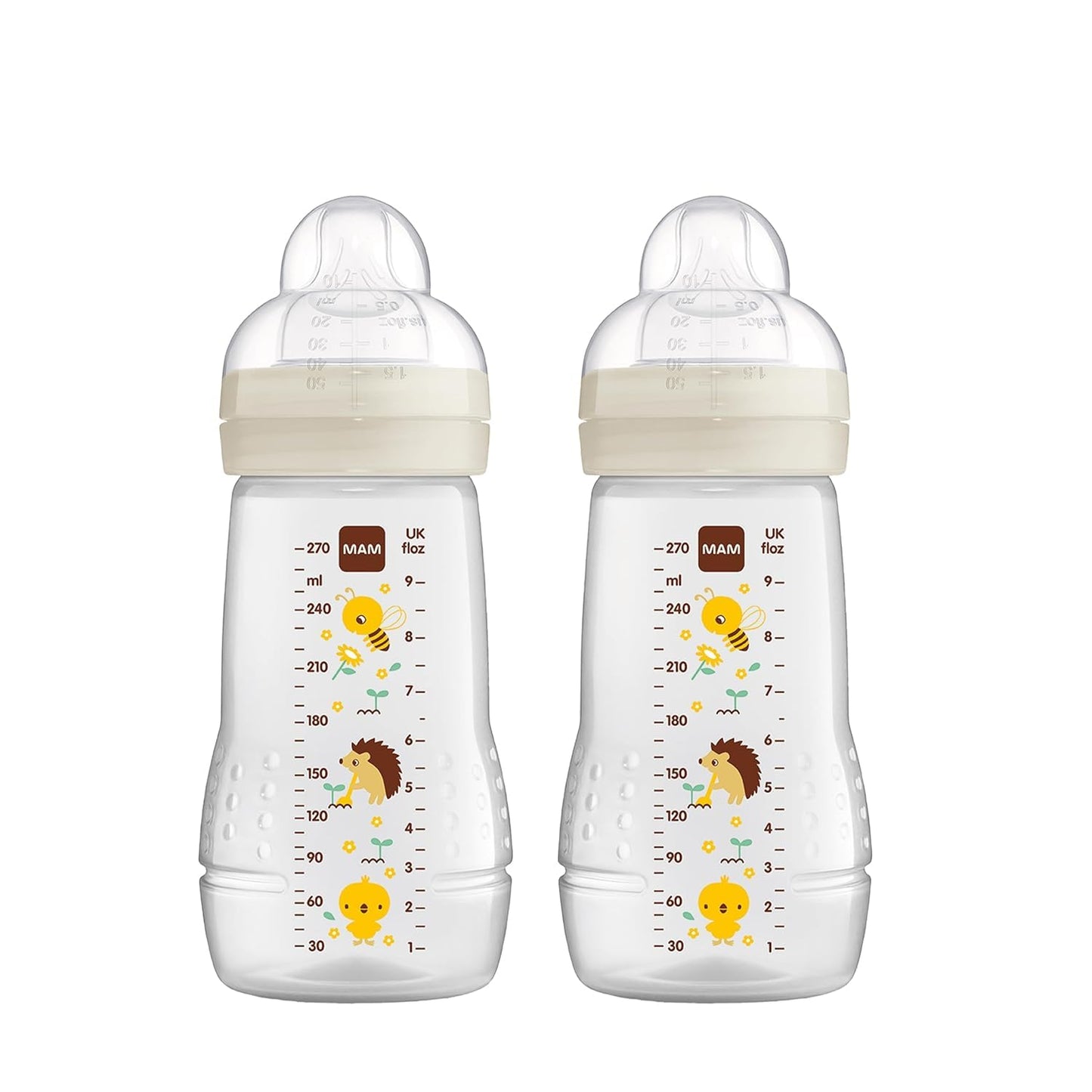 MAM Easy Active Trinkflasche im 2er-Set (330 ml), Baby Trinkflasche inklusive MAM Sauger Größe 2 aus SkinSoft Silikon, Milchflasche mit ergonomischer Form, 4+ Monate, Weltall - Meloni2