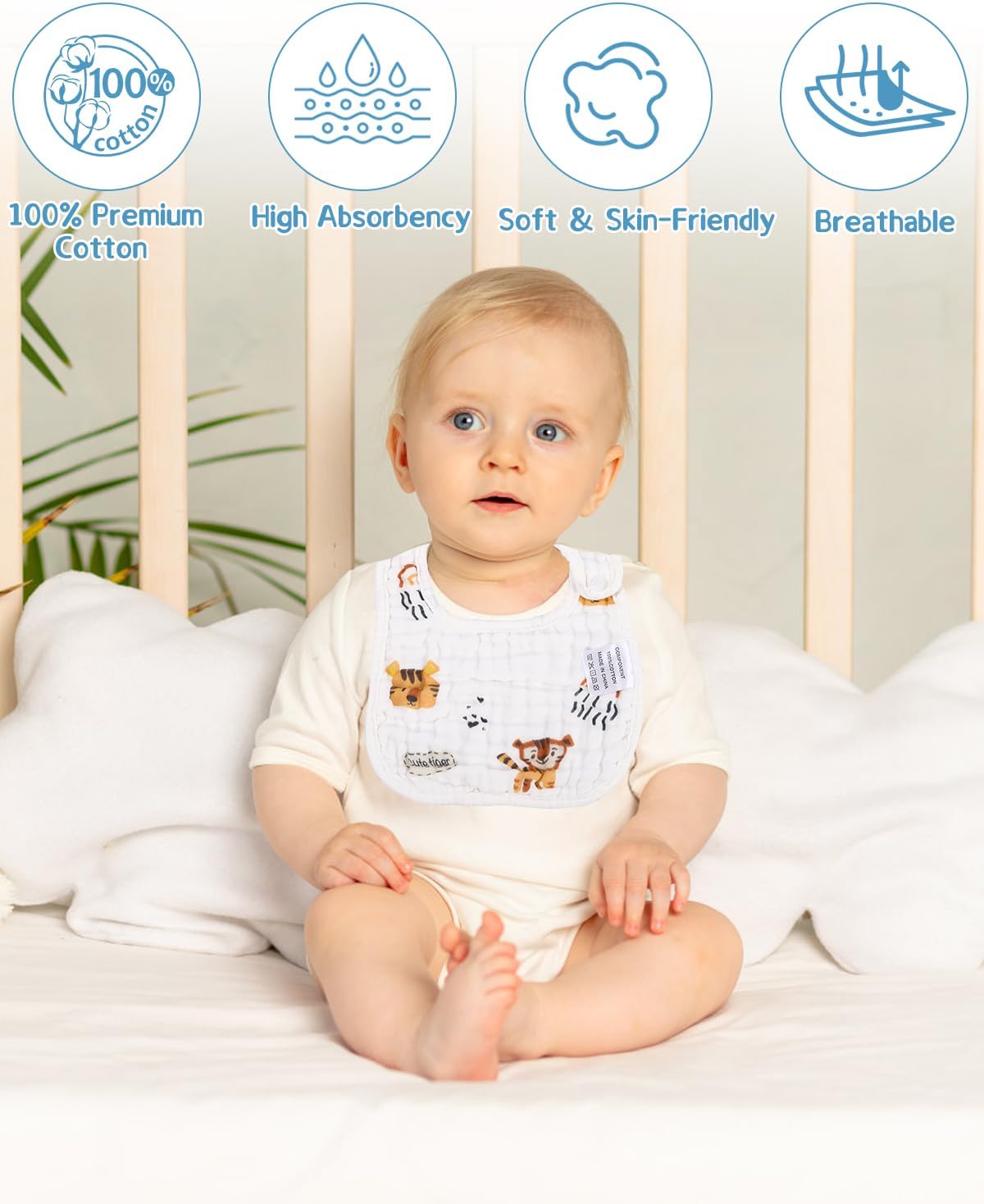 Toaren Baby Bibs, 7-Pack Cotton Baby Bibs, Unisex Baby Bibs with Snap Fastener, Large Bibs with Absorbent and Soft, Drool Bibs for Baby Boys and Girls for Toddlers 0 to 36 Months