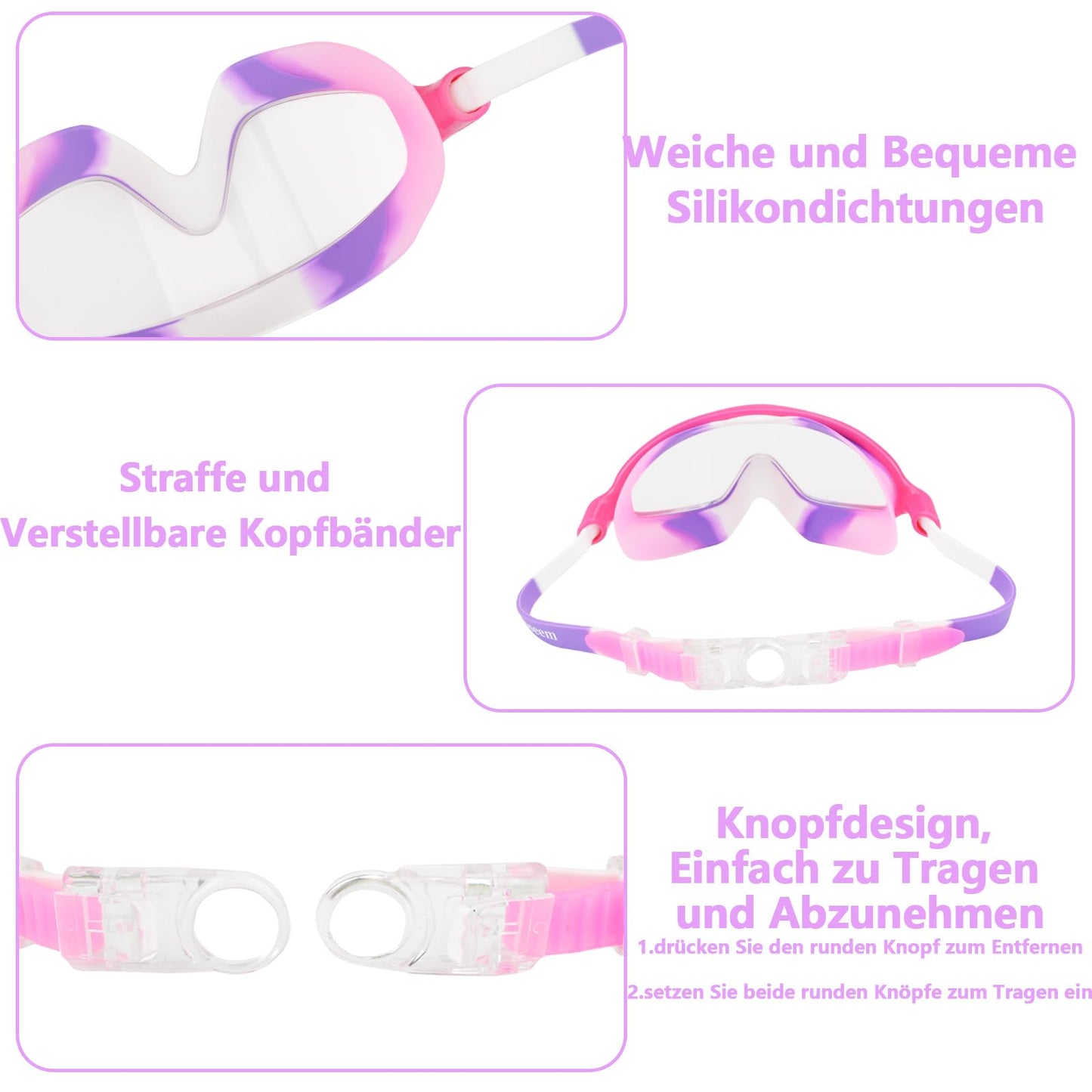 Moseem Schwimmbrille Kinder, 2 Stück Schwimmbrille 3-15 Jahre UV-Schutz,Anti-Nebel Kein Auslaufen Schwimmbrillen für Kinder, Mädchen, Jungen