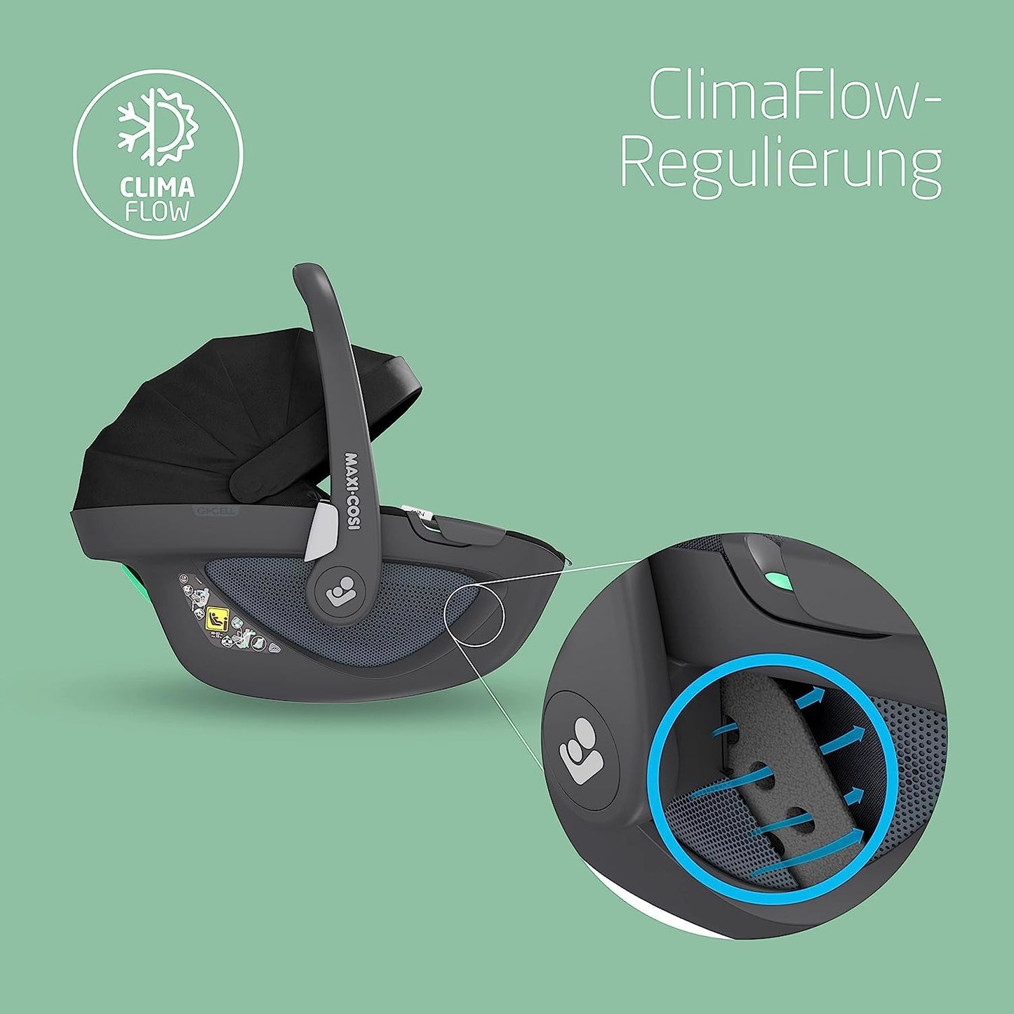 Maxi-Cosi Pebble 360 i-Size Babyschale Drehbar, Neugeborenen Autositz 360 Grad, 0–15 Monate (40–83 cm), Drehung mit einer, ClimaFlow, Easy-In-Gurt, G-CELL Seitenaufprallschutz, Essential Green - Meloni2