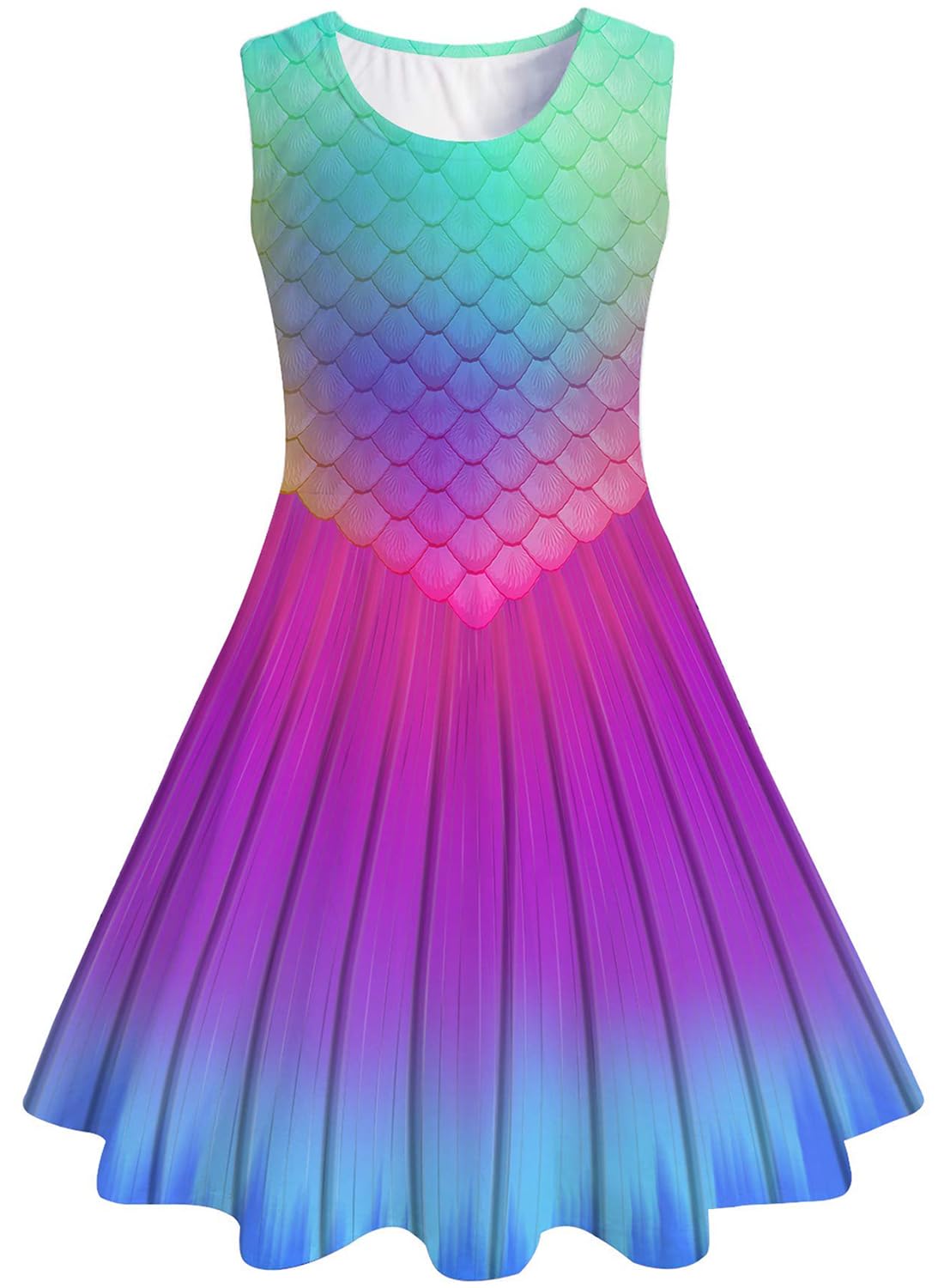 kids4ever Mädchen Kleid Ärmellos Sommerkleid Rundhals A-Linie Swing Kleid Meerjungfrau Galaxie Prinzessin Party Geburtstag 4-12 Jahre