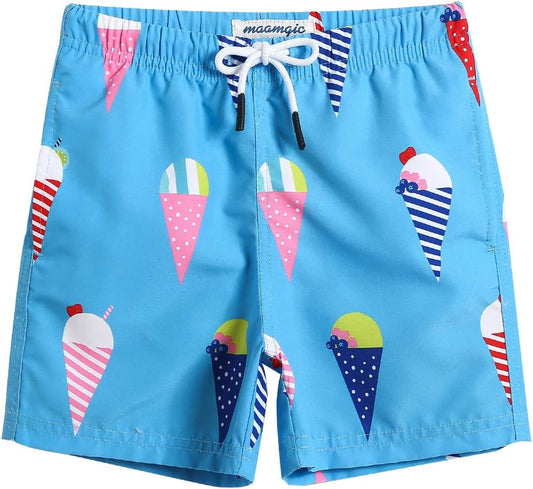 MaaMgic Boys’ Small Swimming Shorts, Quick-Drying Board Shorts with Mesh Lining, Pockets and Adjustable Drawstring