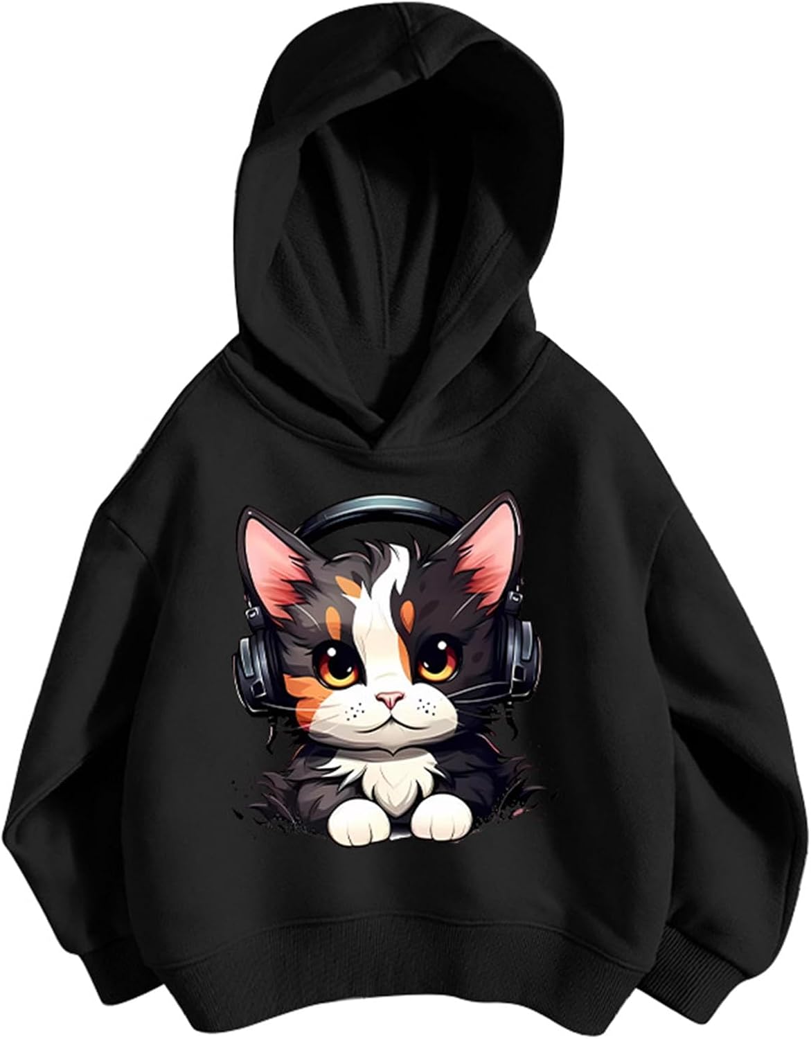 Pullover Mädchen Hoodie Niedlicher Katzen-Druck Lässig Locker Kapuzenpullover Frühling Herbst Langarm Pullover Sweatshirt mit Kapuzen Langarmshirt Oberteile für 3-12 Jahre