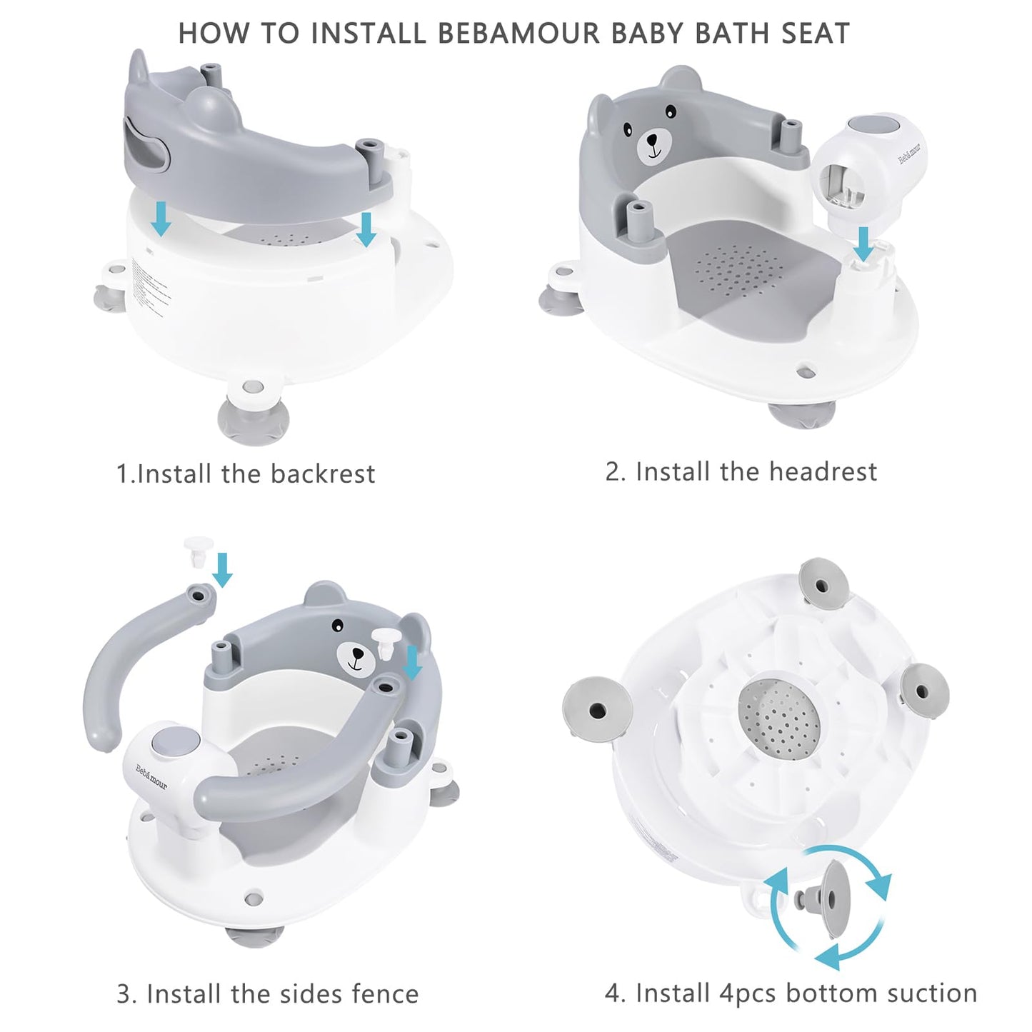 Bebamour Baby Bath Seat 6 Months + Child Bathtub Non-Slip Bath Chair, Water Jug