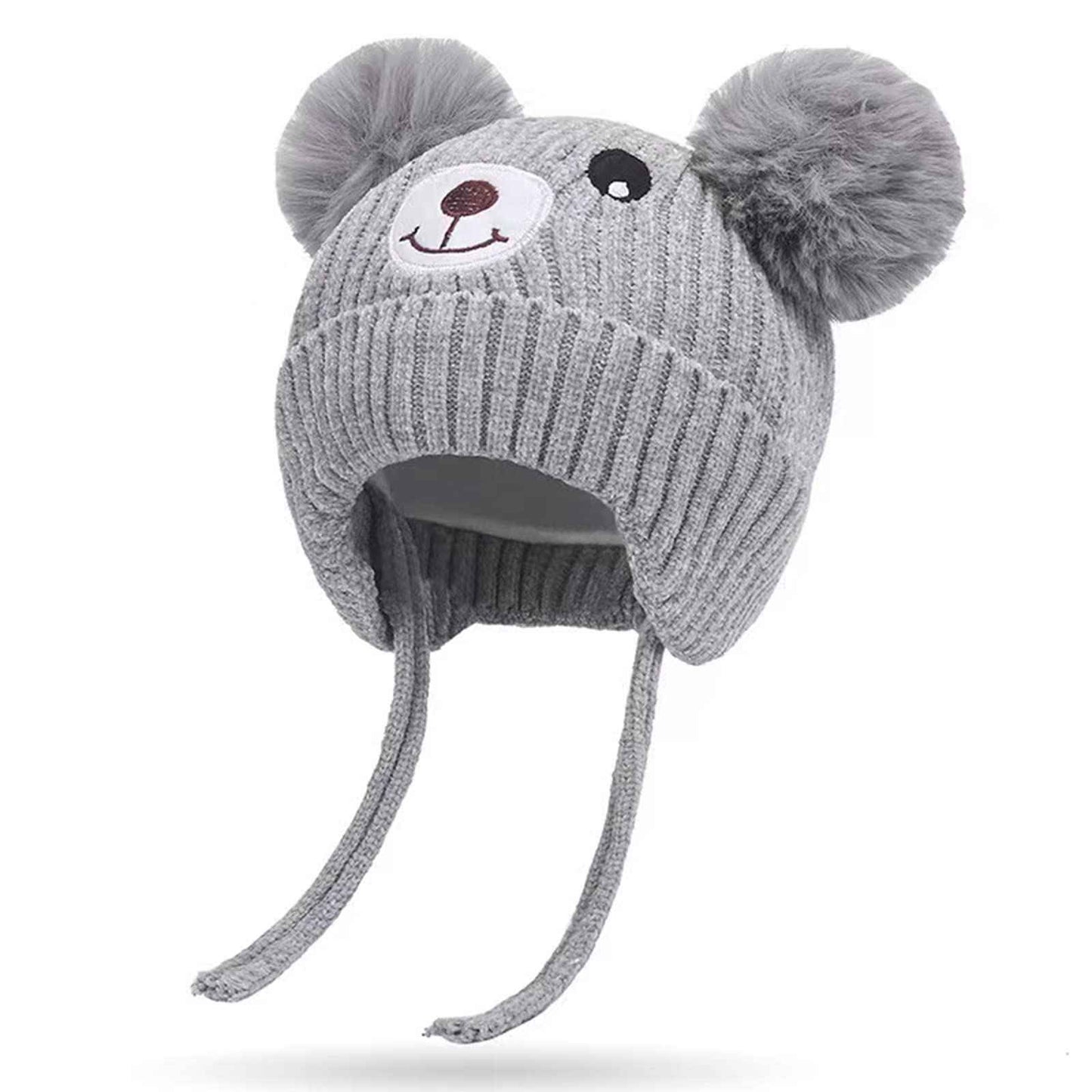 KEELYY Baby Mütze Beanie Strickmütze Herbst Wintermütze Süßer Hut mit Earflap und Bindebändern Warm Hat für Jungen Mädchen
