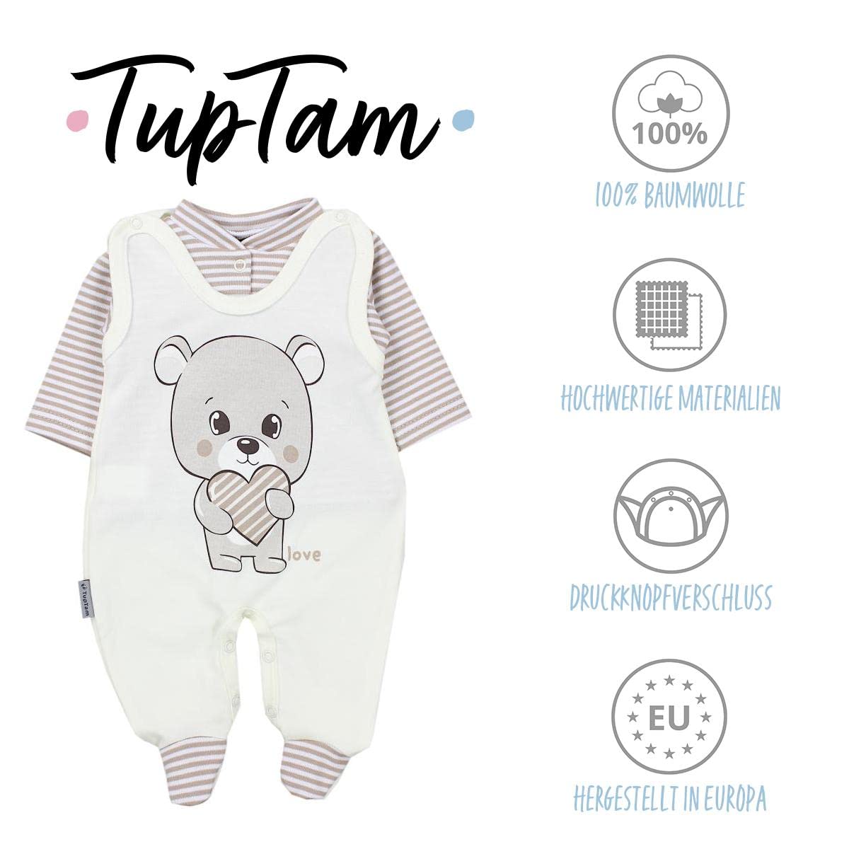 TupTam Baby Mädchen Jungen Strampler mit Langarmshirt Aufdruck Spruch 2 teilig