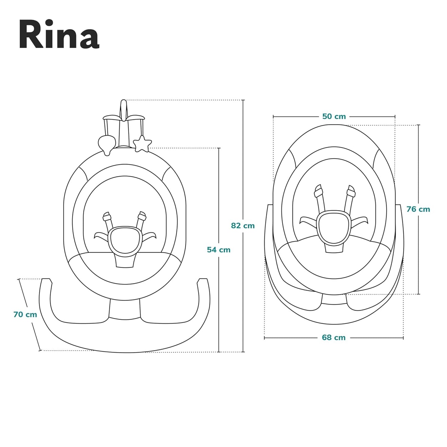 LIONELO Rina Baby Rocker and Deck Chair 2-in-1, Remote Control, 360° Rotating Seat, Two Swing Directions, 5 Swing Speeds, Locking, Backrest Adjustment, Timer, 12 Melodies