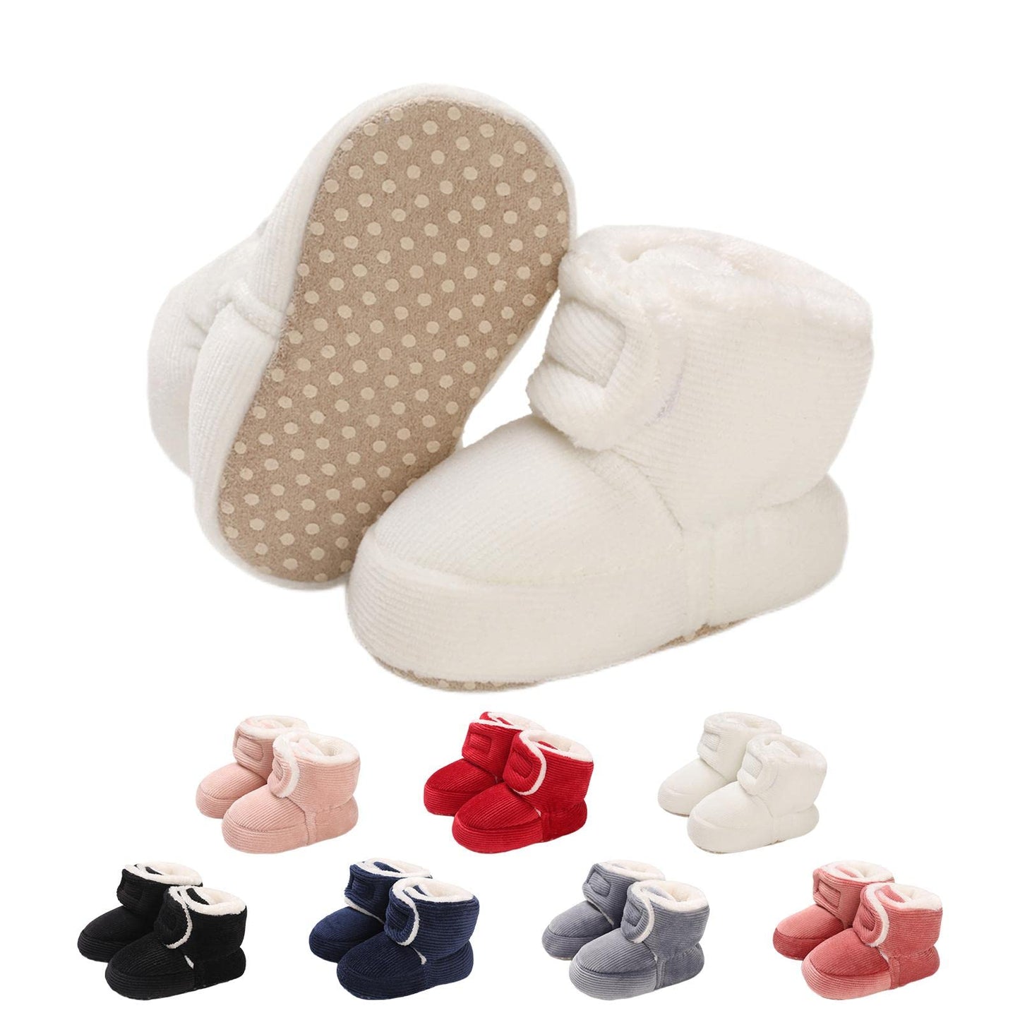 Baby Newborn Fleece Bootie, Winter Warm Non-Slip Soft Sole Winter Shoes, Sock Shoes, Cute Adjustable Crawling Shoes, Prewalker Boots for Girls and Boys, Toddler Size 0-18 Months