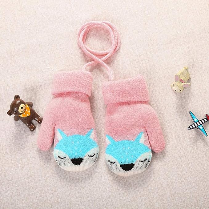 0-3 Jahre Baby Winter Handschuhe Kinder Gestrickte Fäustlinge Warme Fleece Gefütterte Handschuhe Fausthandschuh mit Schnur Outdoor Weich Winterhandschuhe Skihandschuhe Handwärmer für Jungen Mädchen