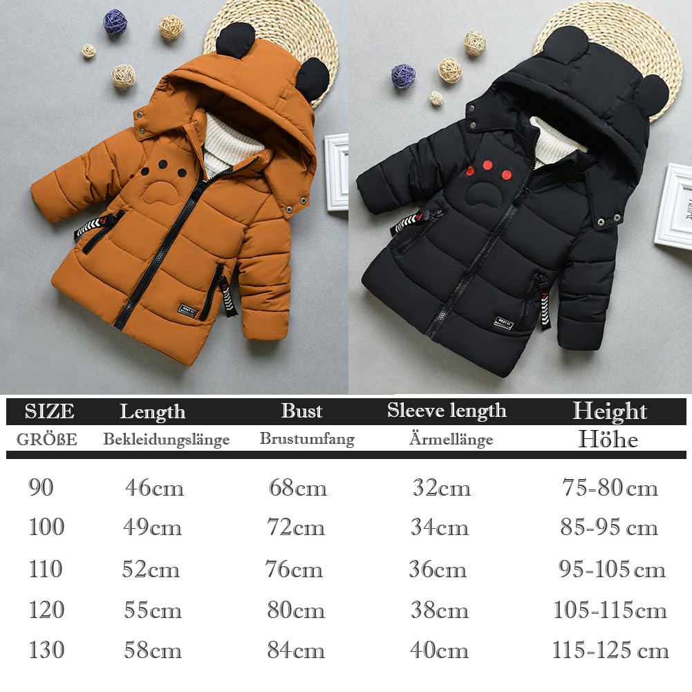 linboo Winter Jacket Children's Boys Warm Quilted Jacket Thick Coat Baby Winter Coats with Hood Ears Winter Children's Jacket Hooded Jacket 2-7 Years