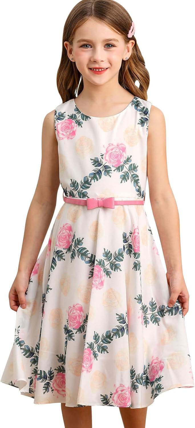 BONNY BILLY Mädchen Kleider Vintage Blumen Festlich Hochzeit Elegant Kinder Kleid mit Gürtel