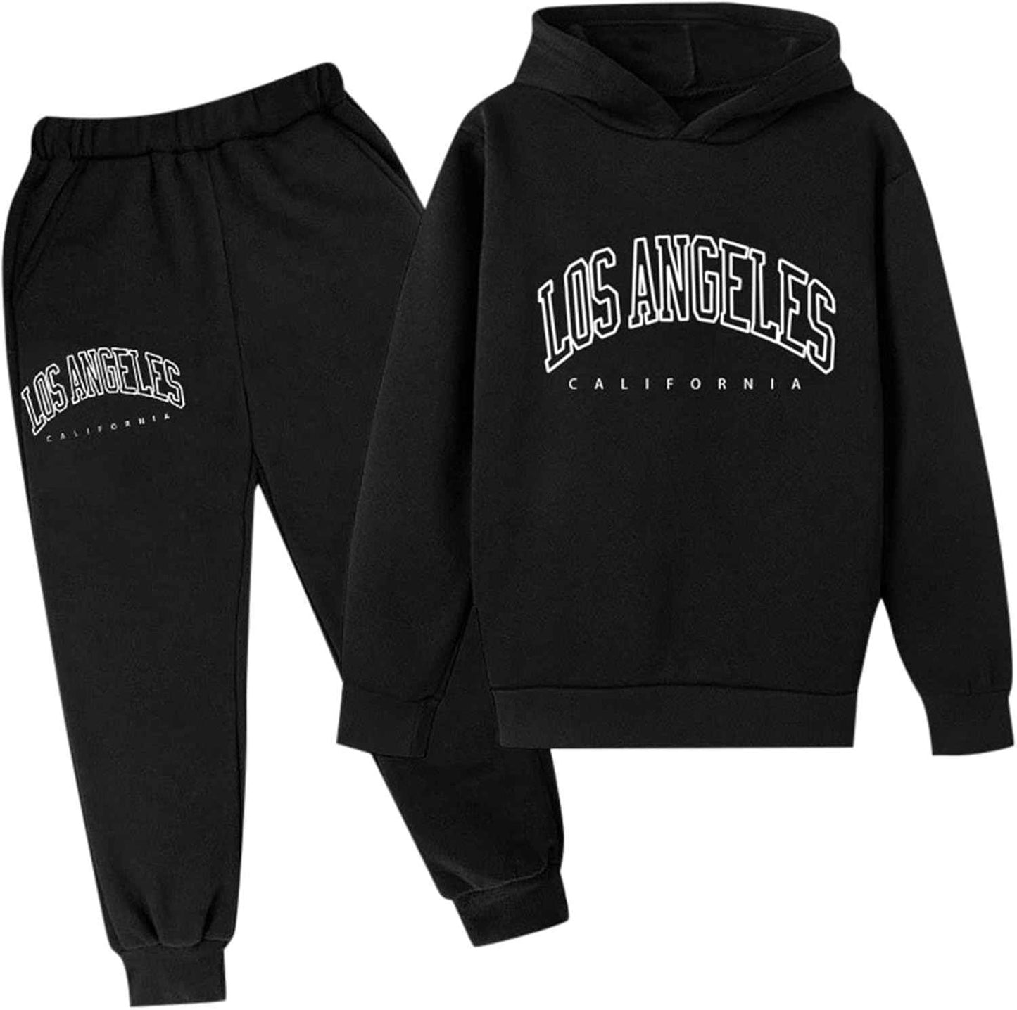 Los Angeles California Herbst-Outfit für Mädchen, 2-teilig, Kapuzenpullover, bequem, Kleinkind, Sweatsuits, Kapuzen-Sweatshirt, Sweathosen-Set, grafische Buchstaben, Sweatsuit-Set, lässige Jogginghose