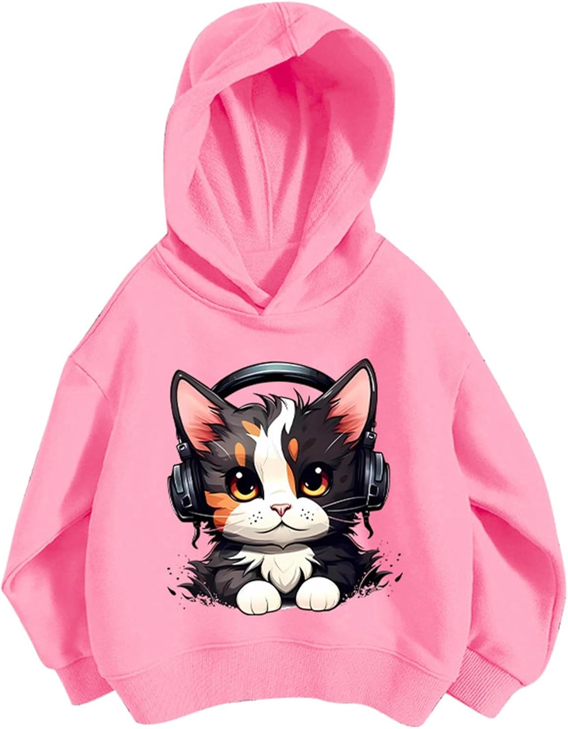 Pullover Mädchen Hoodie Niedlicher Katzen-Druck Lässig Locker Kapuzenpullover Frühling Herbst Langarm Pullover Sweatshirt mit Kapuzen Langarmshirt Oberteile für 3-12 Jahre